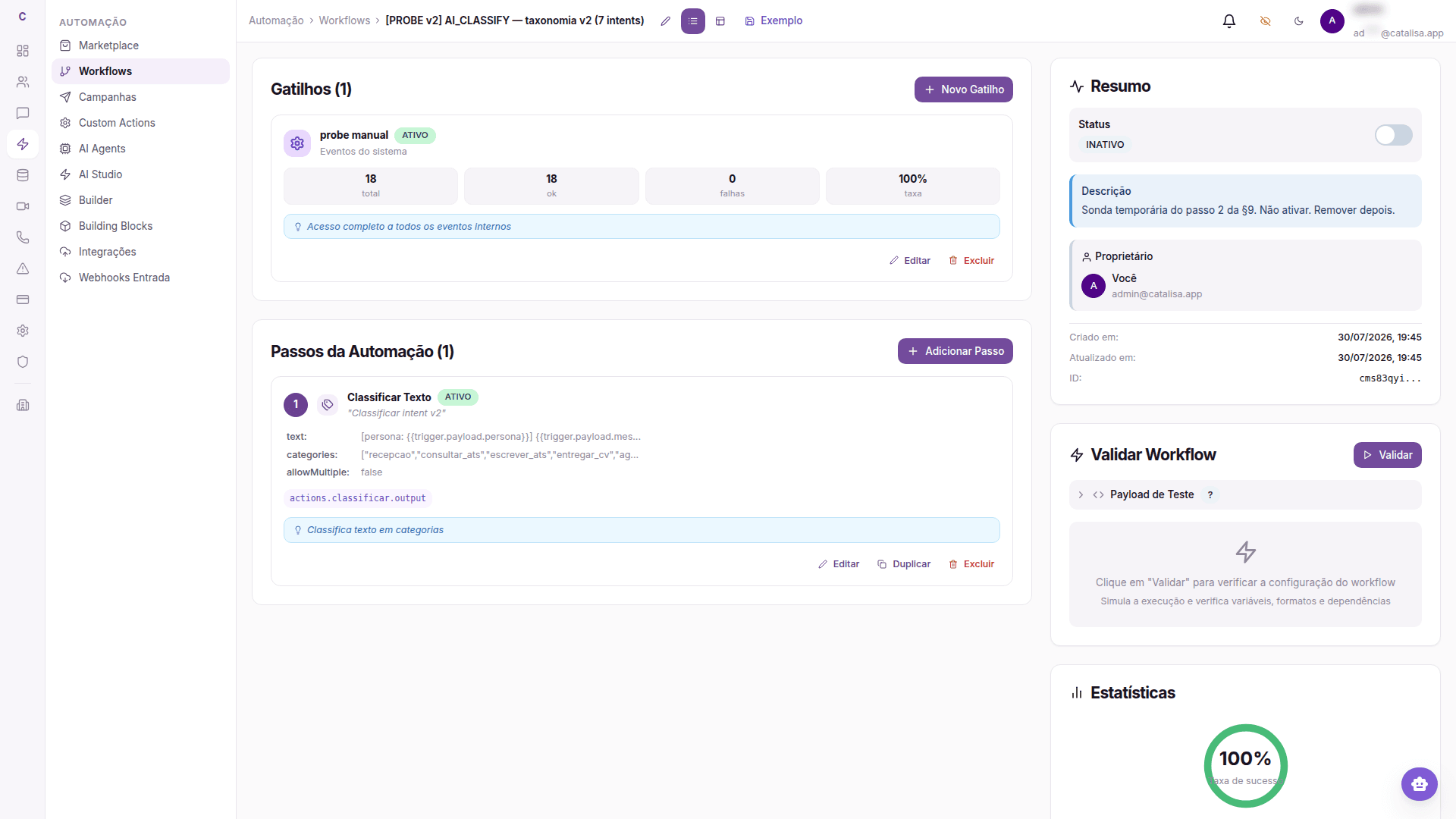 Écran de configuration et de validation conservé dans le dépôt, avec un flux de test.